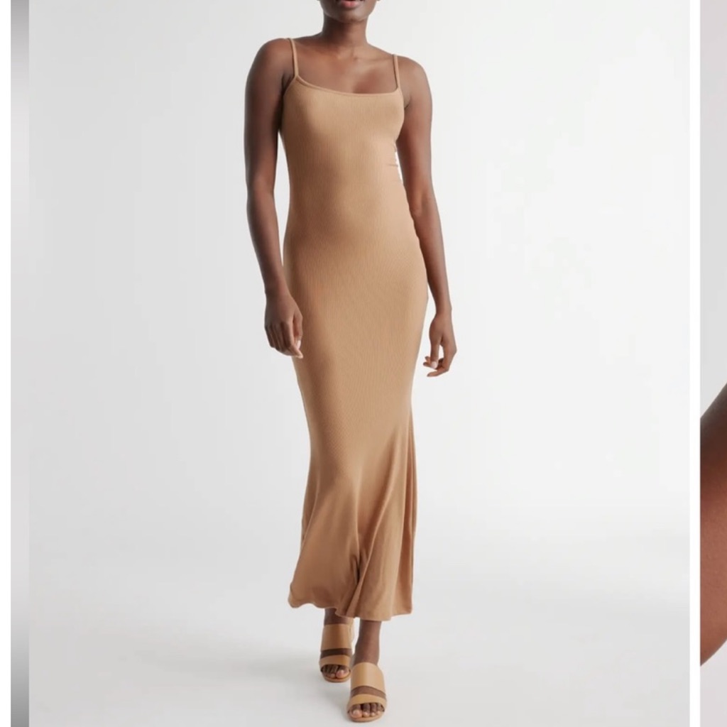 Nwt Quince Camel Tencel Rib Knit Maxi Slip Dress - Sz Xl